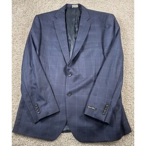 Jos A Bank Silk Wool Blazer Blue Plaid Jacket Imperial Blend‎ Mens 46 Long Read